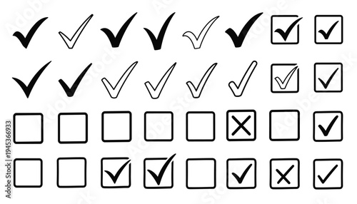 Check Mark Icons and Checkbox Symbols Validation Approval Tick Marks Set
