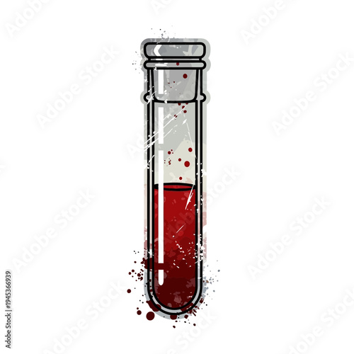 Test tube with red liquid and splatter effect