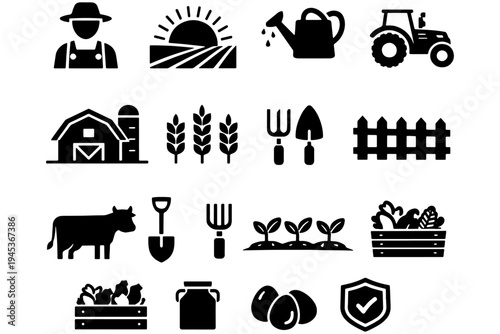 Agriculture and Farm Life Icons – Rural Living, Crops, and Farming Symbols