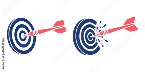 Two darts hitting targets vector flat icon dartboard with arrow. success concept, accurate shot goal symbol on transparent background