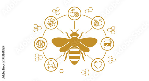 flat vector Bee Honeycomb Icons isolated on White Background vector background, vector illustration