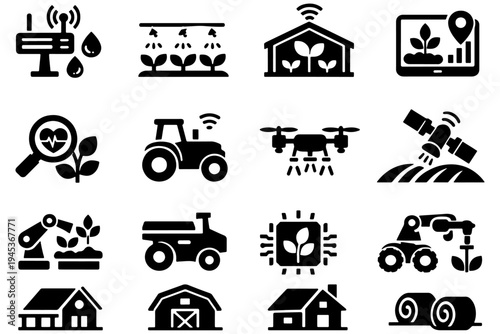 Agriculture Innovation Vector Icons – Smart Farming, AI, IoT, Future Technology