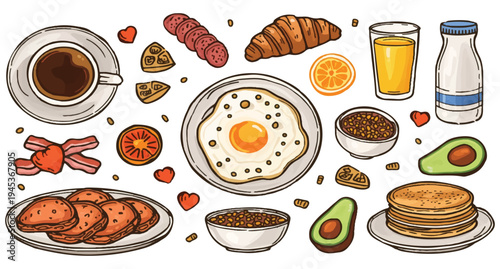  A vibrant assortment of breakfast foods isolated on transparent background
