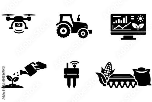 AgriTech Icon Set – Smart Farming, Drone Monitoring, Data Analytics Agriculture Vector