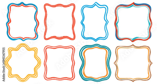  Collection of colorful photo frames isolated on transparent background