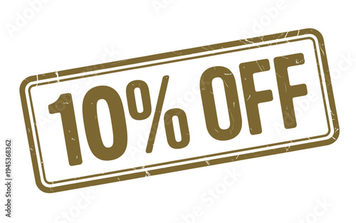 A rectangular stamp displaying a ten percent off discount offer