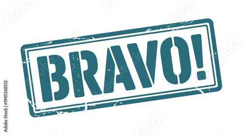 A teal colored stamp displaying the exclamation bravo in bold lettering