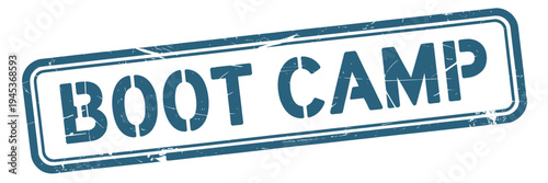A distressed rectangular stamp displaying the words boot camp in bold lettering