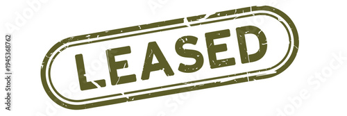 A distressed olive green stamp reads leased in bold uppercase lettering