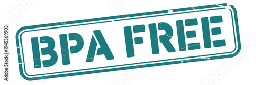 A teal stamp displaying the text bpa free in bold uppercase letters