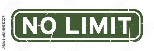 A green rectangular stamp with the words no limit printed in white