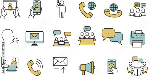 Communication and contact outline icons set. collection of symbols for support and conversation