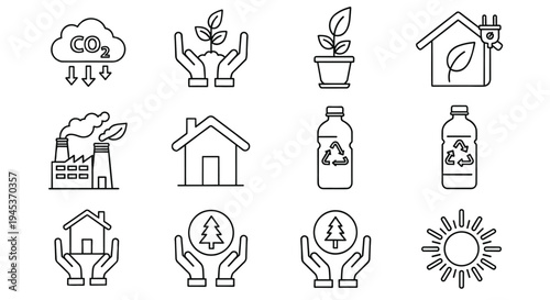 Eco friendly and nature outline icons set. collection of symbols related to ecology and environment