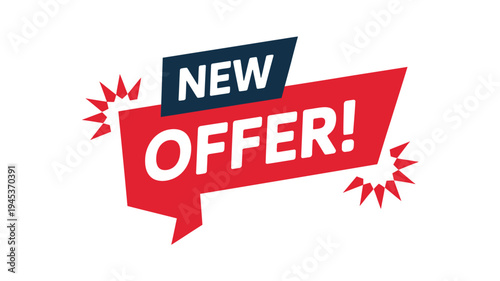A vibrant red and blue banner displays the words new offer prominently