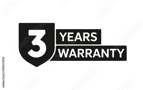 A black shield icon displaying 3 years warranty in white text