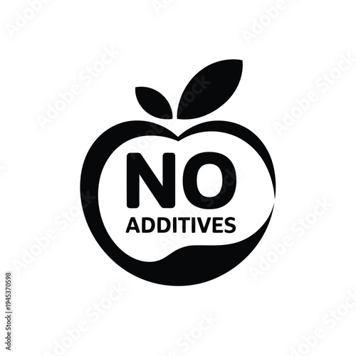 A black and white apple graphic with the text no additives inside