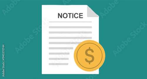  Notice document with dollar coin isolated on transparent background