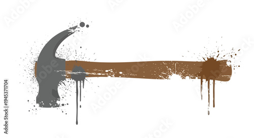 Hammer with paint splashes, grunge style, isolated on white background