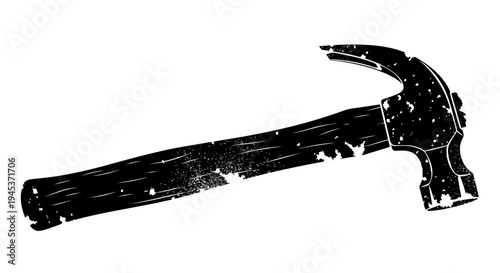 Hammer silhouette, grungy texture, tool illustration