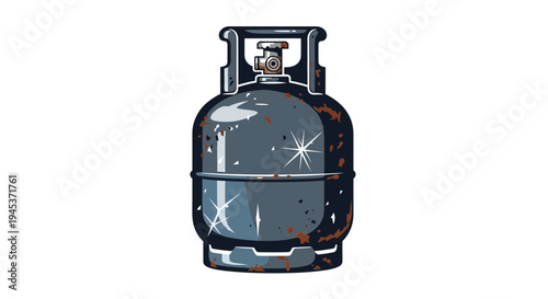 Old rusty propane gas cylinder on white background