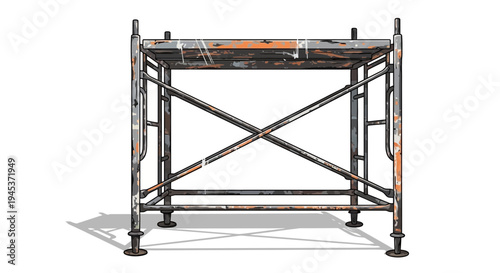 Rusty metal scaffolding frame isolated on white background