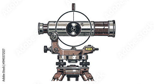 Vintage surveying equipment, transit theodolite on tripod, precise measurement tool