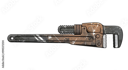 Vintage Pipe Wrench Isolated on White Background