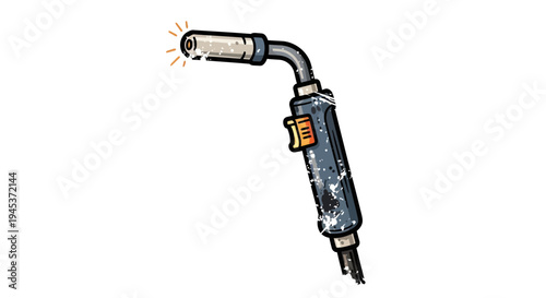 Welding torch with sparks on white background
