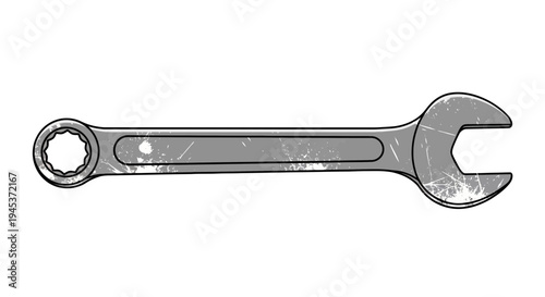 Worn Combination Wrench on White Background