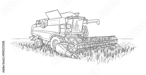 Line of a combine harvester in a wheat field agriculture