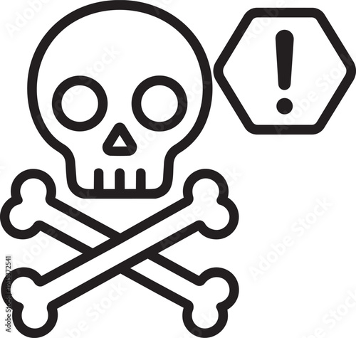 Dangerous skull and crossbones symbol with warning hexagon for deadly computer virus malware and toxic cyber threat vector