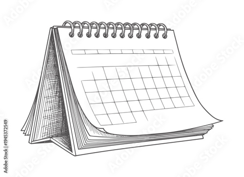 Of a spiral bound desk calendar with grid layout