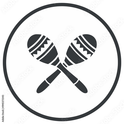 Crossed maracas musical instrument icon. Simple Latin shakers glyph in a circle for festival or party.