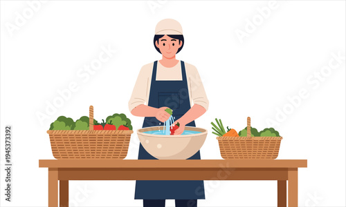 Person Washing Fresh Vegetables in Bowl on Kitchen Table