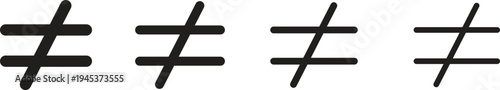 Not Equal To Mathematical Symbol Vector Set with Varied Line Thickness and Styles