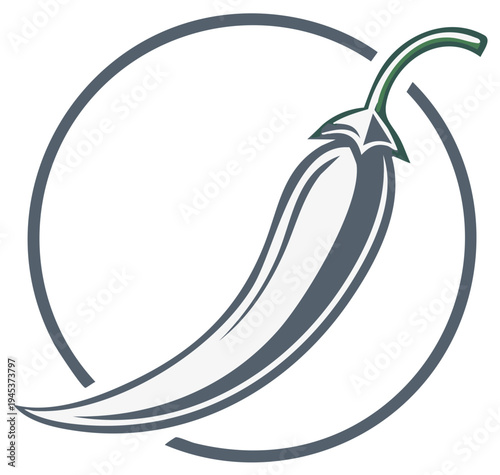 Stylized White Chili Pepper Inside a Circle Emblem
