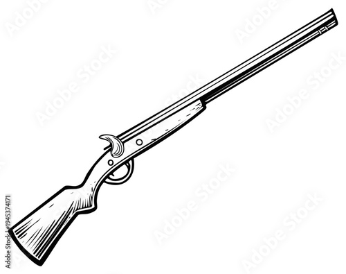 Vintage Black and White Rifle Illustration Firearm Weapon Long Gun Antique Vector Drawing Sketch Single Shot