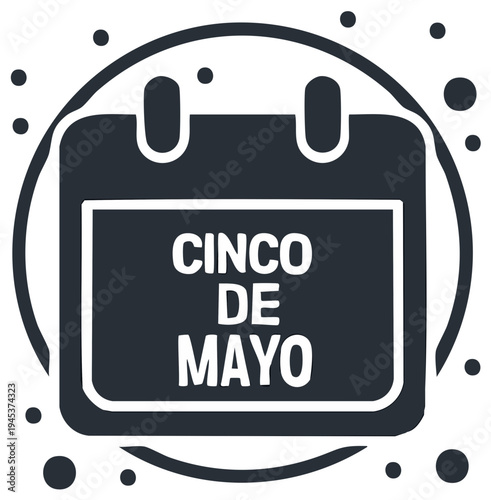 Cinco de Mayo celebration date icon with festive confetti dots and circle border