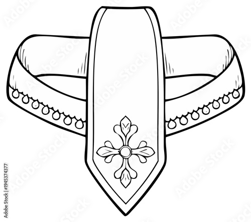 Clerical Stole Artistic Line Drawing Religious Apparel Symbol of Ministry and Worship