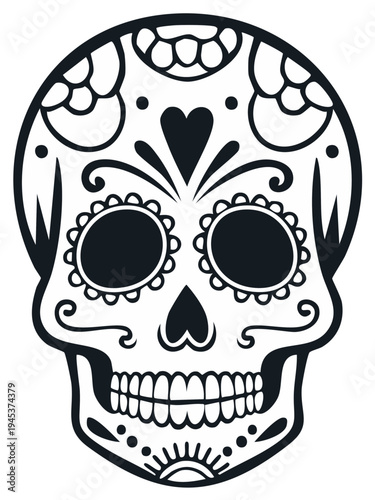 Black and white sugar skull illustration