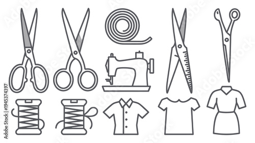 Sewing and Tailoring Essentials Line Icon Set