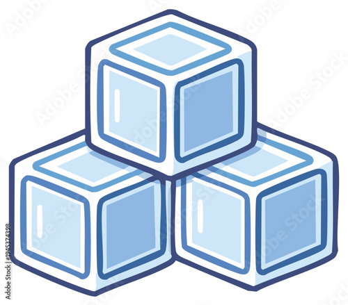 Stack of three cartoon ice cubes with outlines