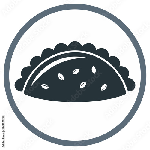 Iconic Empanada Illustration within Circular Frame. Perfect for culinary graphics. Food depiction for posters.