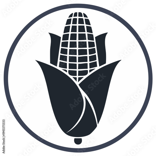 Stylized Corn Cob Icon with Leaves Inside a Circle