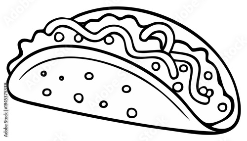 Outline illustration of a delicious taco with filling, ready to be colored.