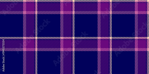 Cute seamless check tartan, cultural textile plaid fabric. Contemporary vector pattern texture background in blue and purple colors.
