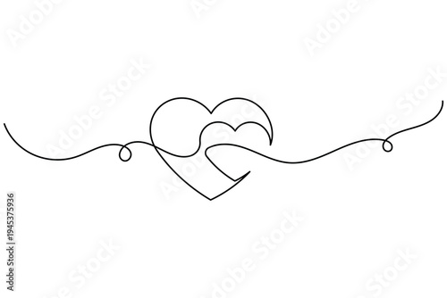 Love shape continuous one line drawing minimalist style isolate outline vector illustration