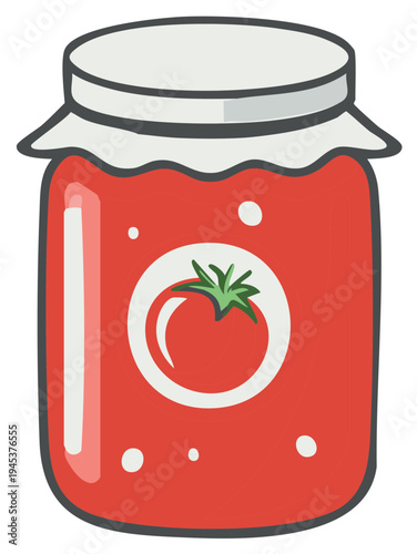 Cartoon Illustration of Tomato Jam Jar with Lid and Tomato Label