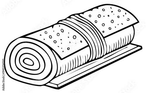 Rolled up Swiss Roll Cake with Frosting and Dots on Board