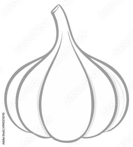 Stylized illustration of a whole garlic bulb with simple lines and shading